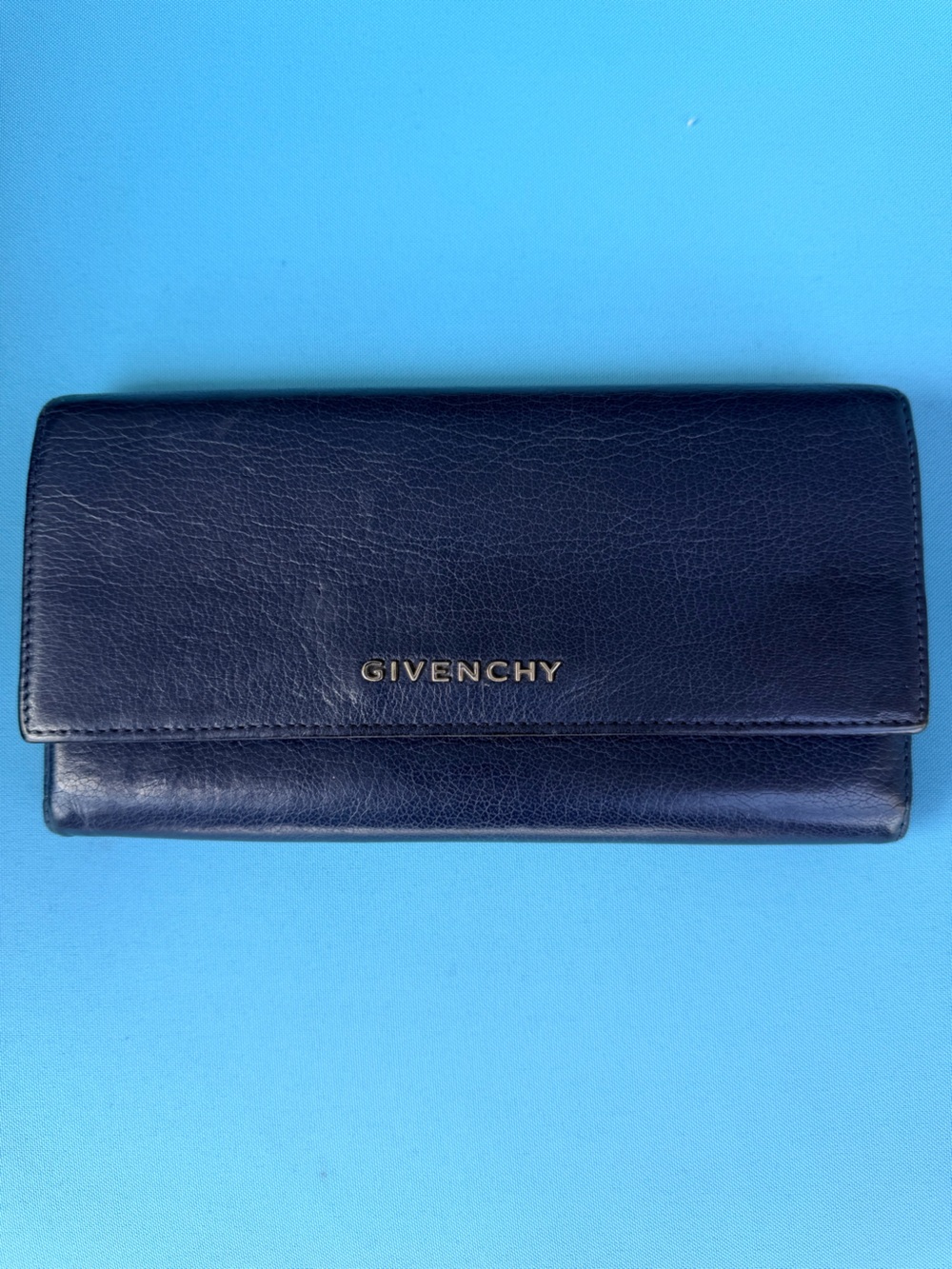 Givenchy Navy Leather wallet with Gold Logo. AUTHENTIC